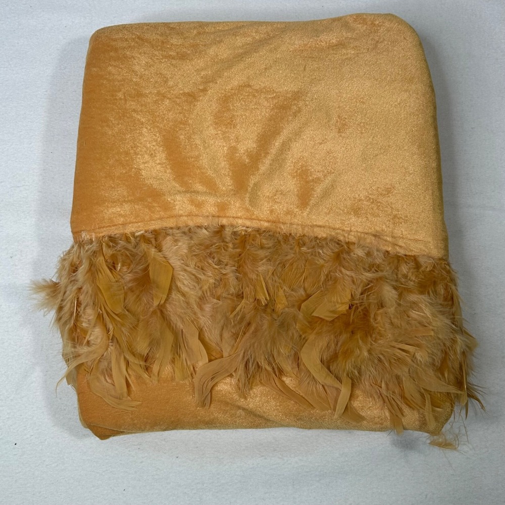 Highgate Manor Soft Luxury Throw Feather Trim Gold Approx 50" x 60" New
